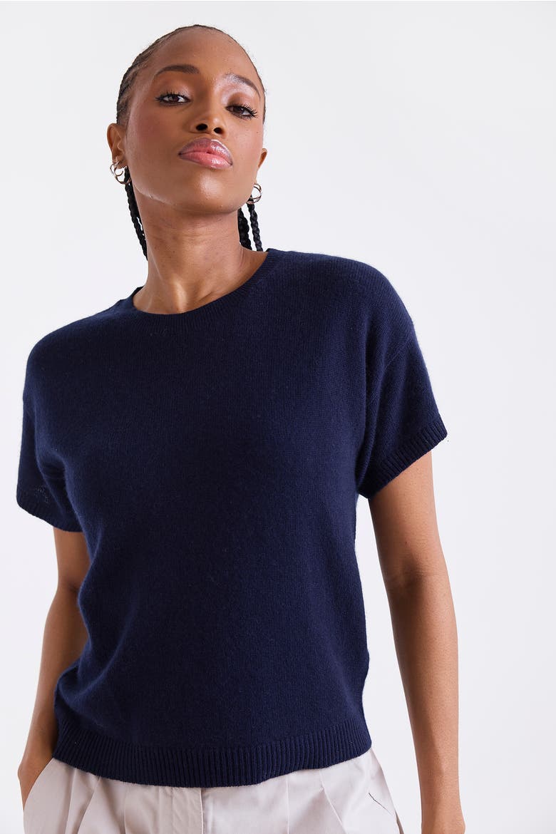 Esme Short Sleeve 100% Cashmere Top, Main, color, NAVY