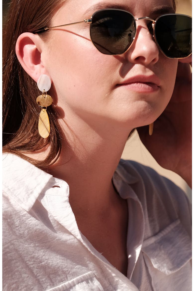 Mother-of-Pearl Long Raindrop Dangle Earrings, Alternate, color, Multicolor