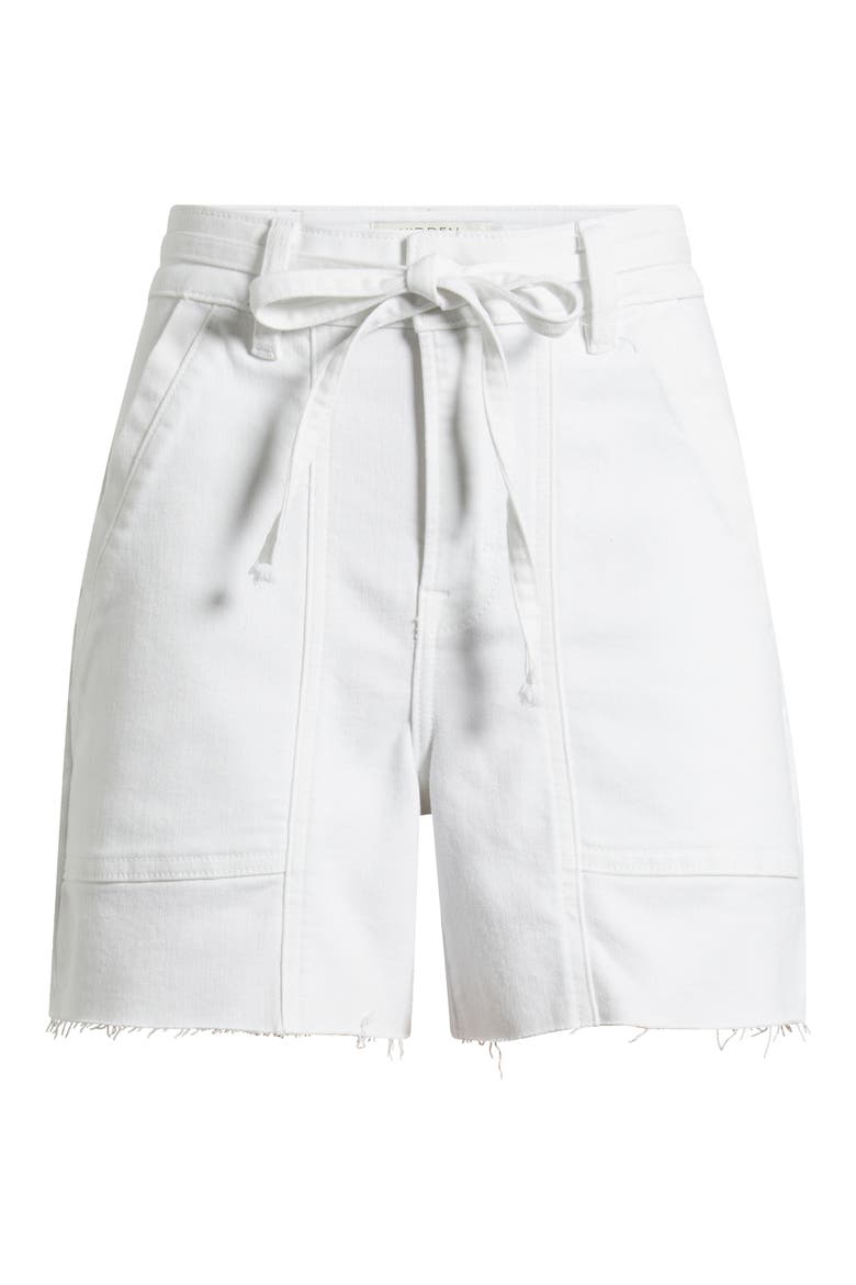 Five Hour Tie Waist Denim Shorts, Alternate, color, WHITE