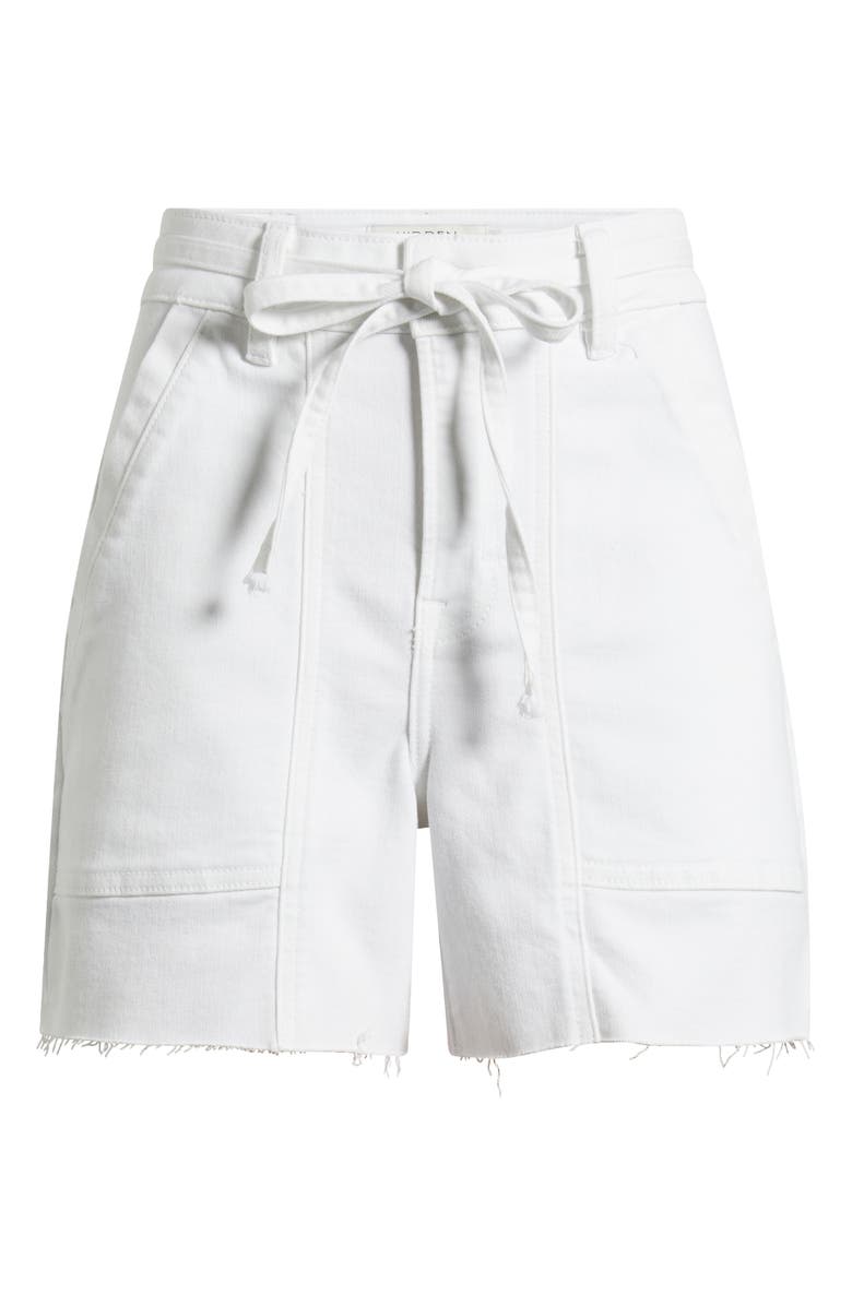 HIDDEN JEANS Five Hour Tie Waist Denim Shorts, Alternate, color, White