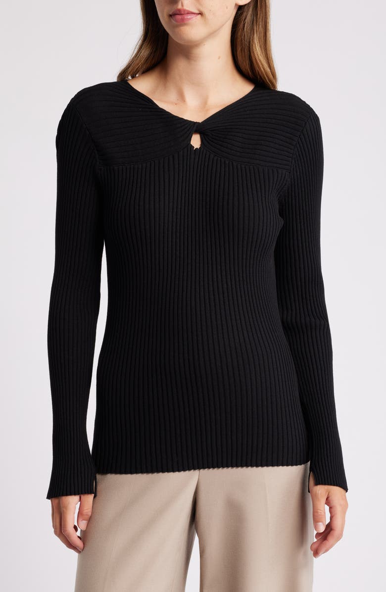 Tahari ASL Twist Neck Cutout Rib Sweater, Main, color, 
