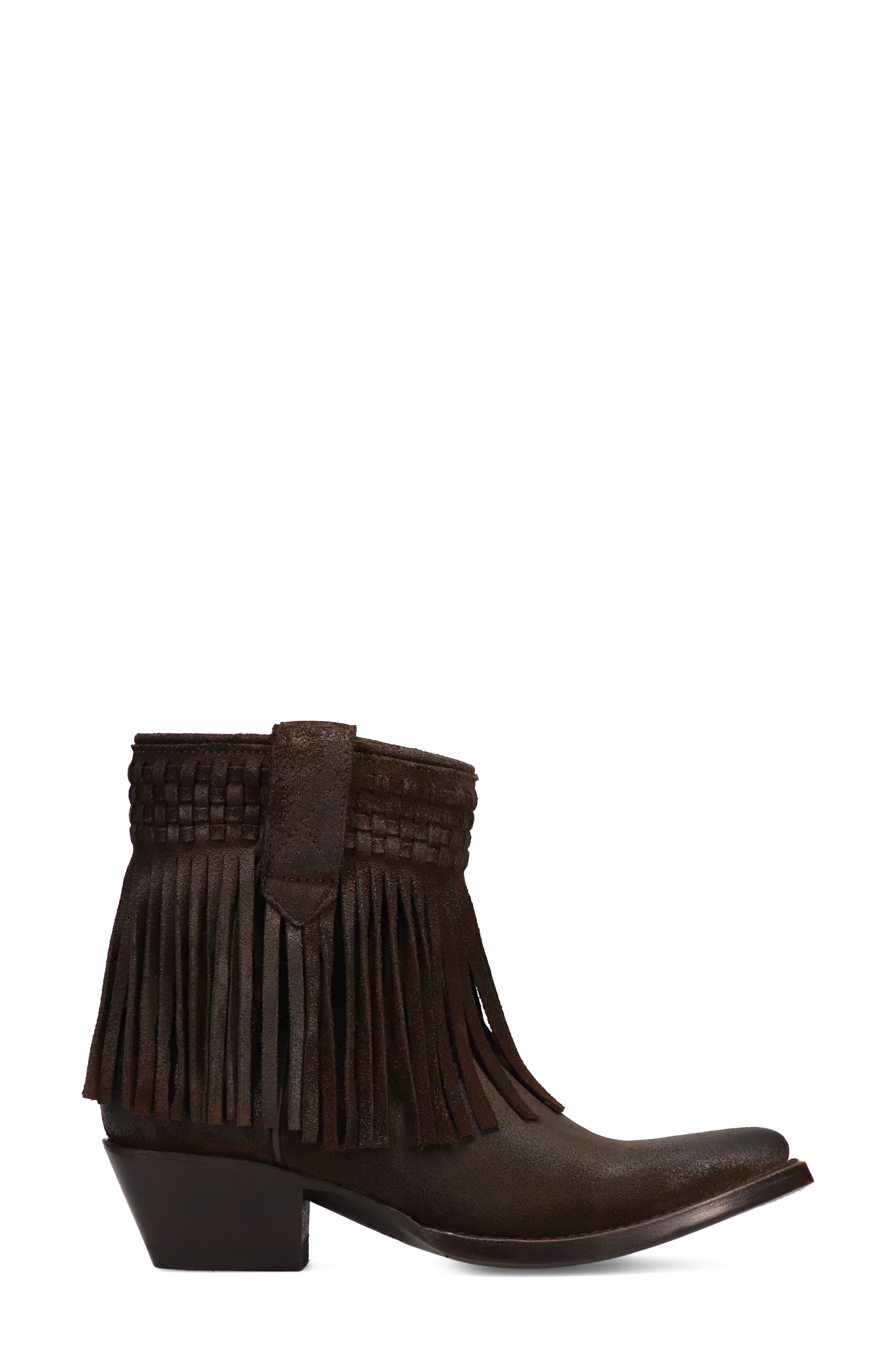 Sacha Fringe Leather Bootie, Alternate, color, CHOCOLATE