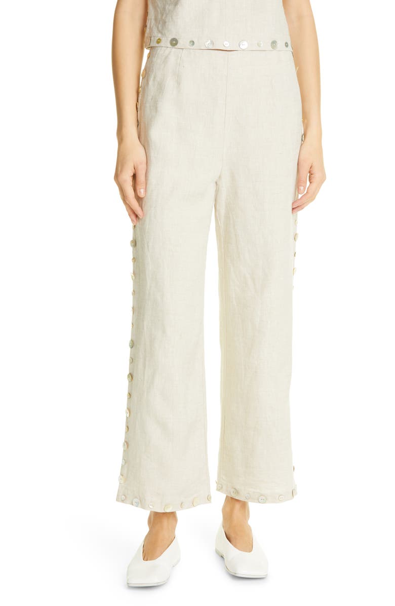 STAUD Ravella Button Trim Linen Pants, Main, color, 