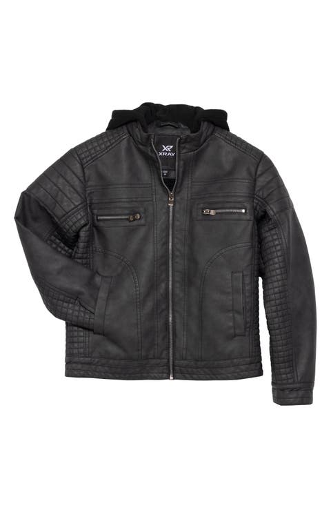 Kids' Hooded Faux Leather Moto Jacket (Big Kid)