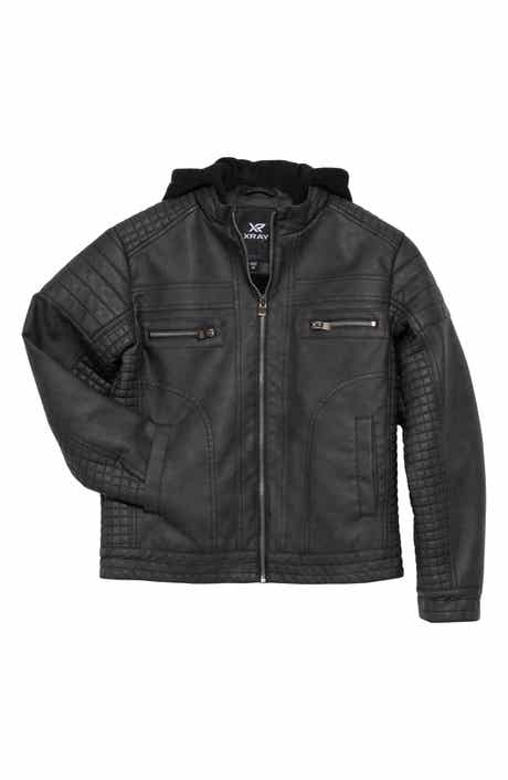 XRAY Kids' Hooded Faux Leather Moto Jacket