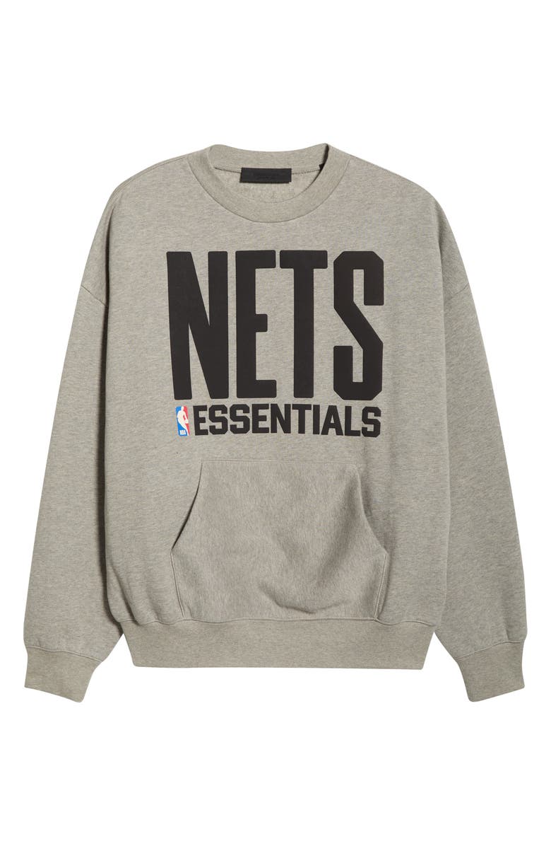 Fear of God Essentials x NBA Nets Sport Fit Crewneck Sweatshirt, Alternate, color, Warm Heather