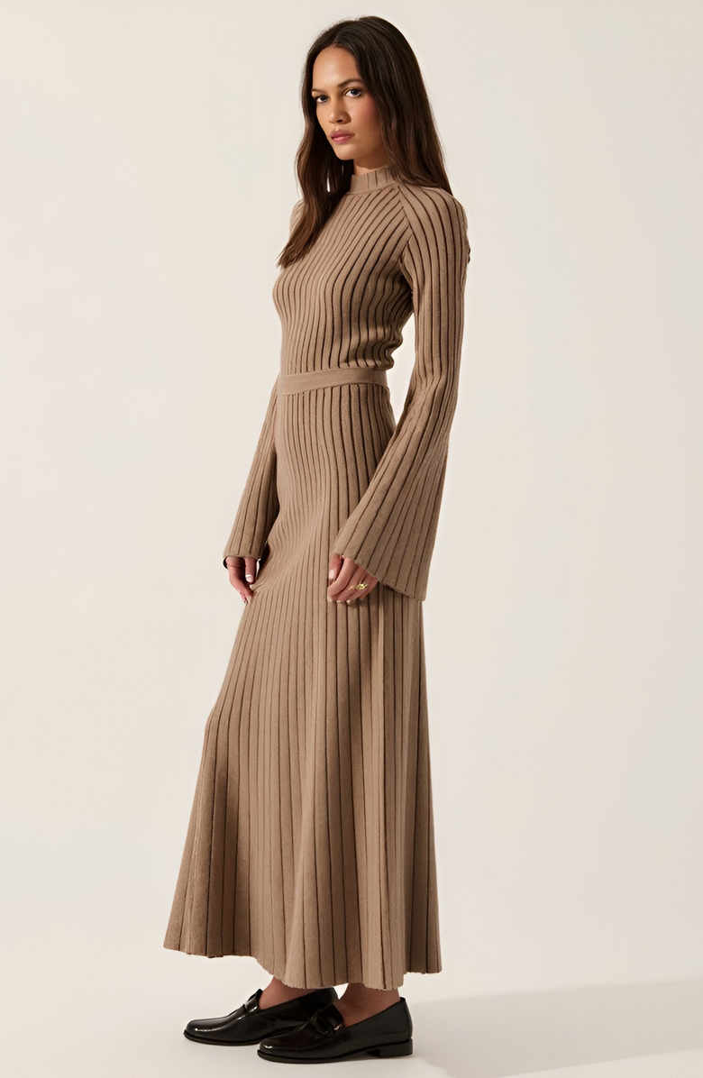 Modenaire Ribbed Knit Long Sleeve Maxi Dress with Flared Cuffs and Fit-and-Flare, Alternate, color, 