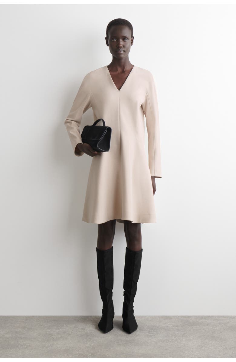 COS Tailored V-Neck Mini Dress, Main, color, Beige
