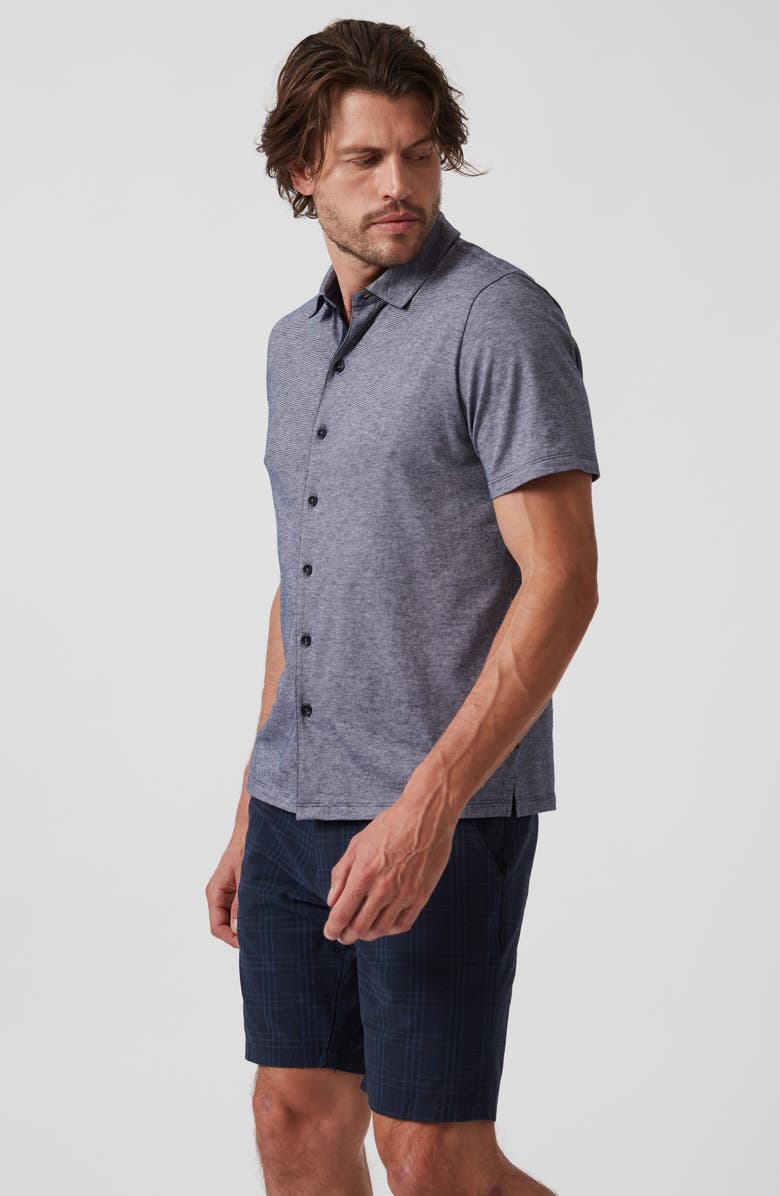 34 Heritage Pima Cotton Knit Short Sleeve Button-Up Shirt, Alternate, color, Indigo