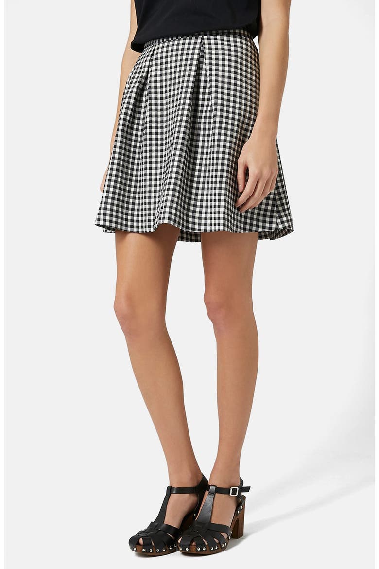 Pleated Gingham Miniskirt, Main, color, BLACK MULTI