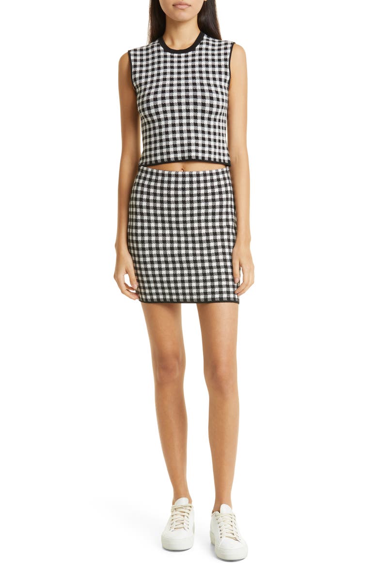 Gingham Jacquard Minskirt, Alternate, color, BLACK/ WHITE