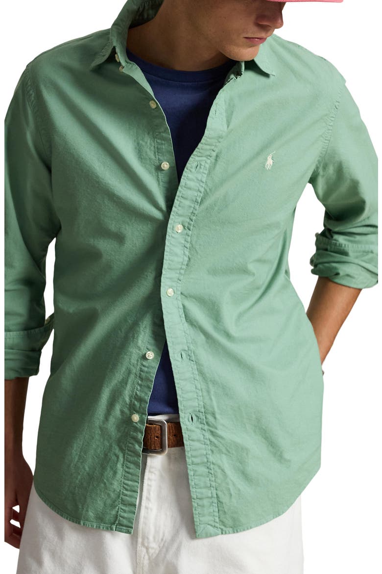 Classic Fit Solid Garment Dyed Cotton Button-Down Oxford Shirt, Main, color, FADED MINT