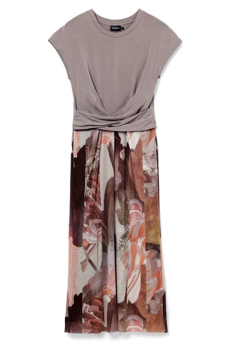 Mixed Media T-Shirt Midi Dress, Alternate, color, BROWN