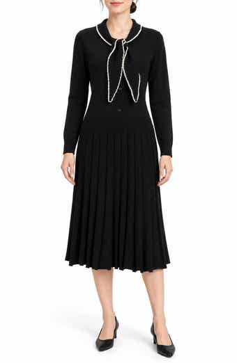 Tipped Tie Neck Long Sleeve Sweater Dress