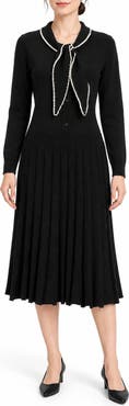 Nanette Lepore Tipped Tie Neck Long Sleeve Sweater Dress