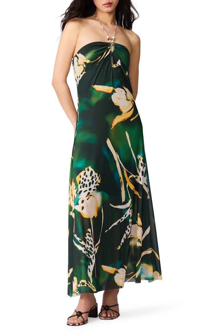 Strada Print Halter Maxi Dress, Main, color, GOLDEN PALM