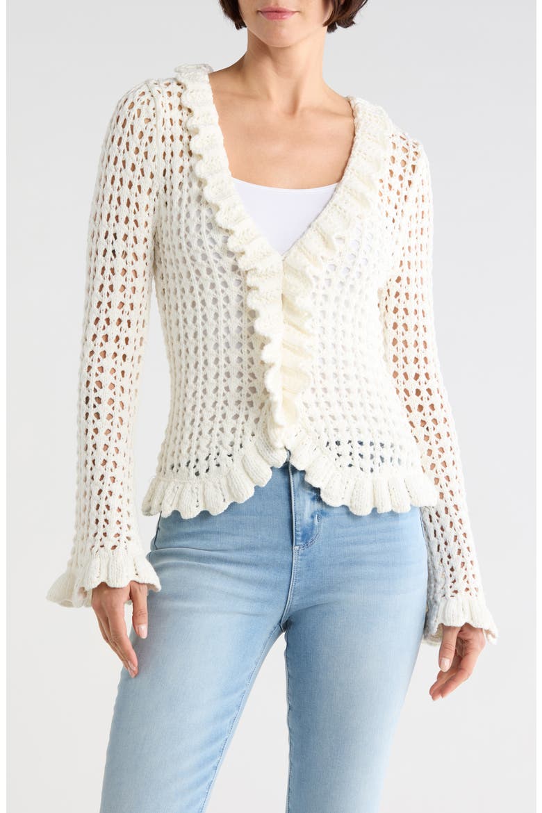 Solaris Open Stitch Cotton Blend Cardigan, Main, color, IVORY