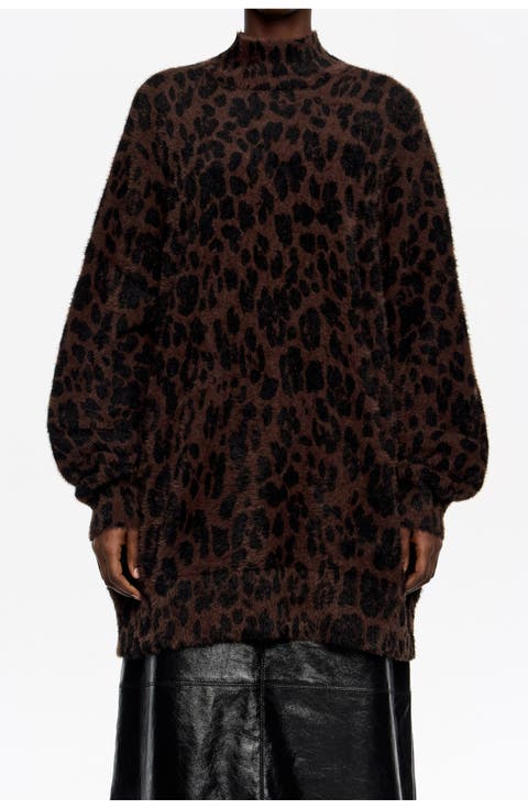 Leopard Big Fur High Neck Sweater