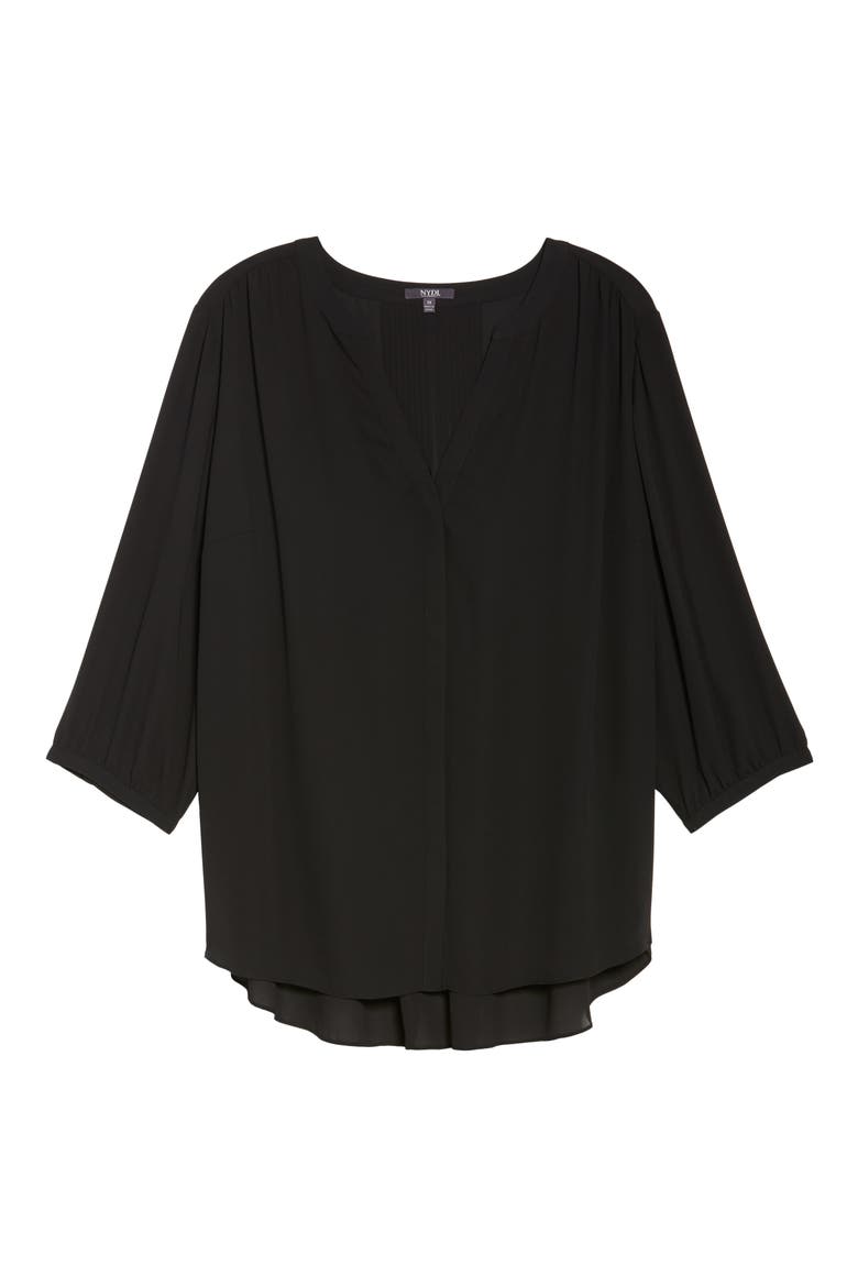 Semisheer Pintuck Blouse, Alternate, color, BLACK