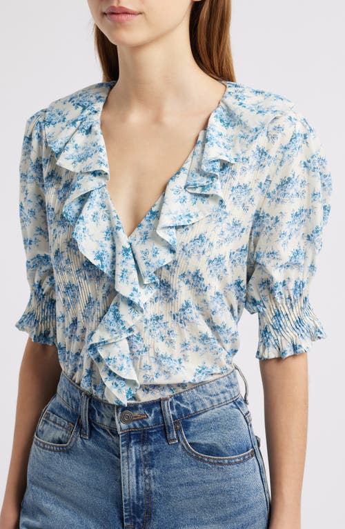 Shop Doen Dôen Henri Organic Cotton Voile Top In Bleu Rosier Floral