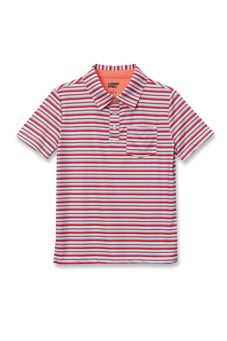 Boys Short Sleeve Athletic Polo Shirt, Main, color, Peach Stripe