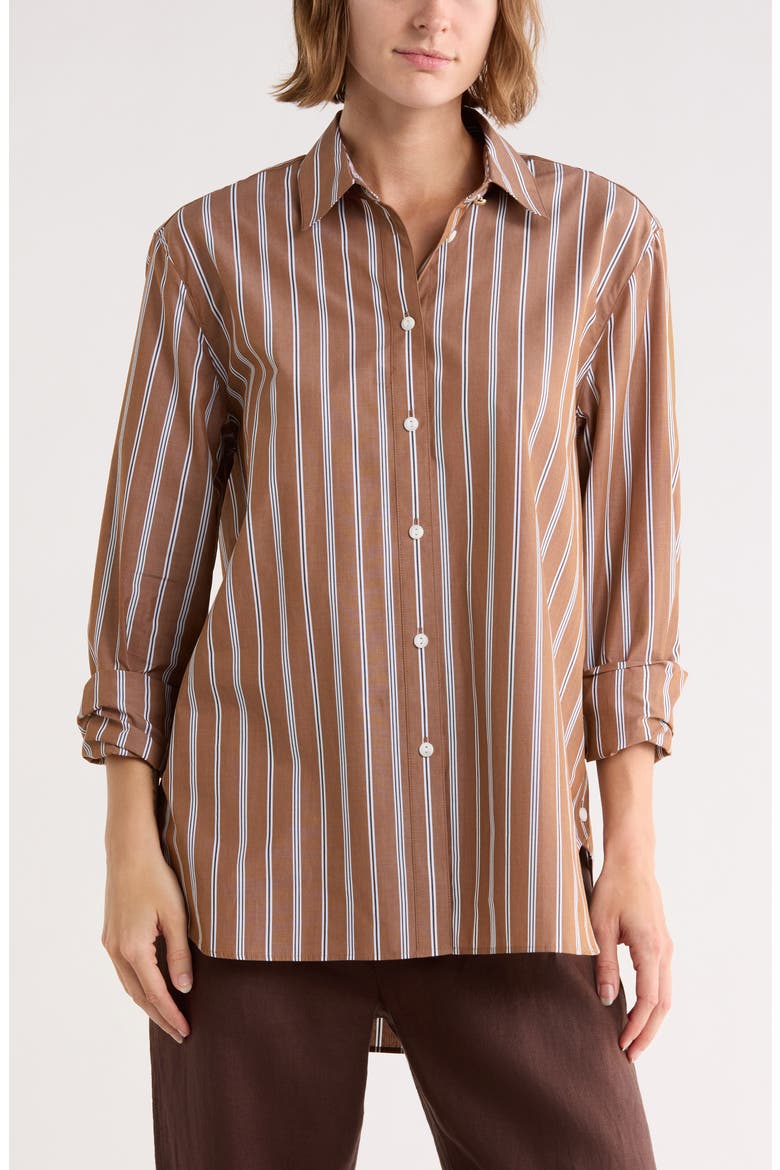Monty Stripe Button-Up Shirt, Main, color, CARAMEL