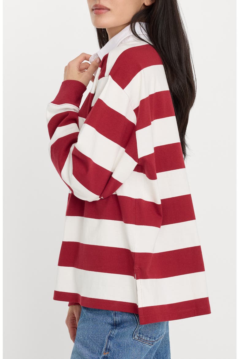 Oversize Rugby Polo Top, Alternate, color, MERLOT AND CHALK RUGBY STRIPE