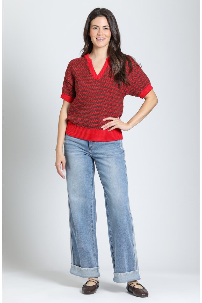 Interlocking Zig-Zag V-Neck Sweater, Alternate, color, TRUFFLE RED