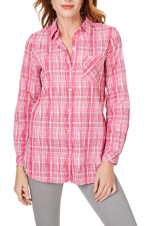 Germaine Plaid Non-Iron Button-Up Tunic Shirt