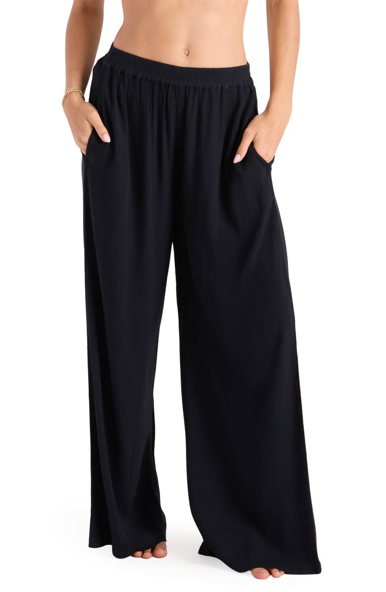Volcom Stoneshine Junki Wide Leg Cover-Up Pants, Main, color, Black