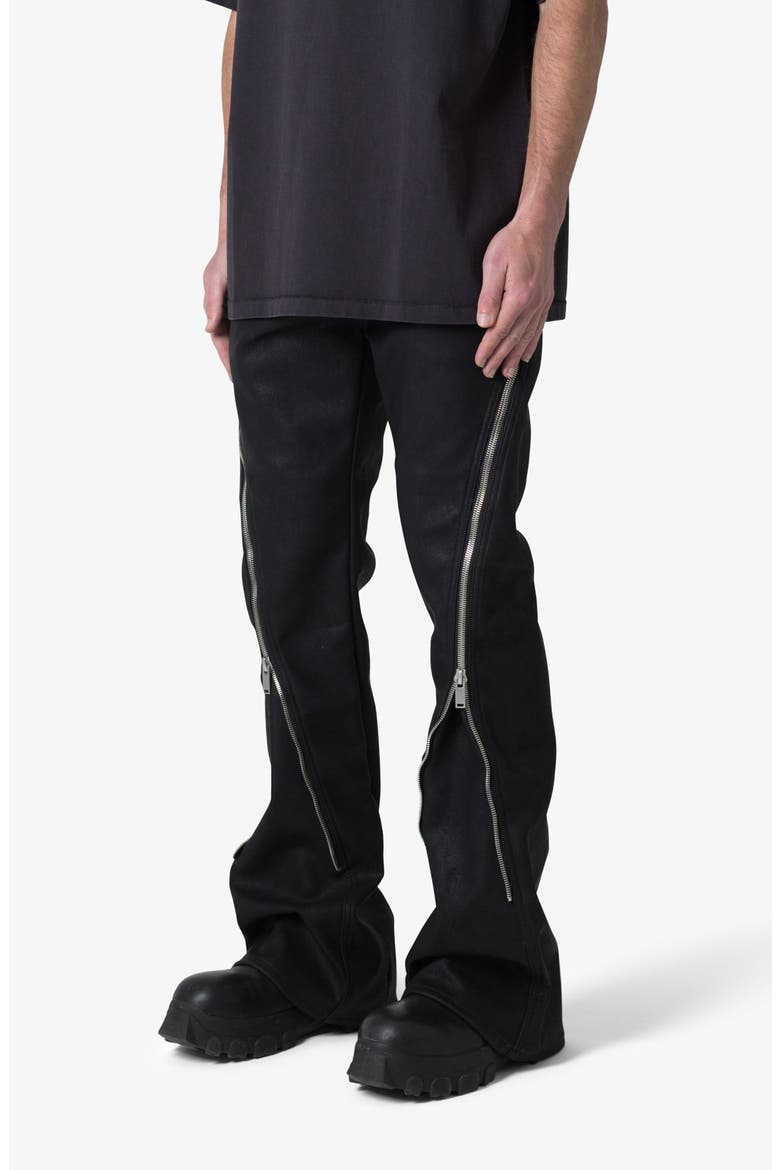 D519 Zipper Flare Coated Leather Jeans, Alternate, color, BLACK