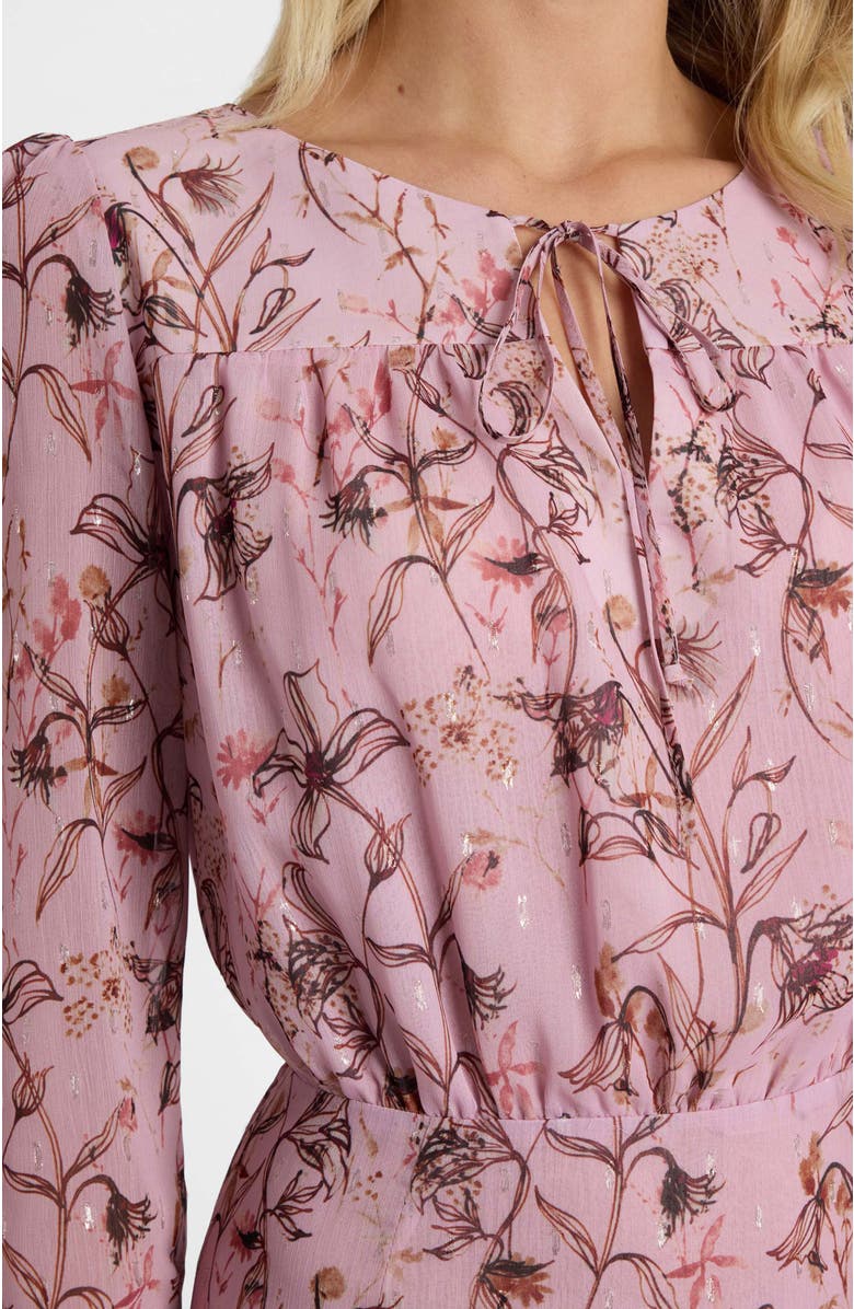 Santorelli Tessa Long Sleeve Midi Dress in Floral Georgette, Alternate, color, Sweet Pink