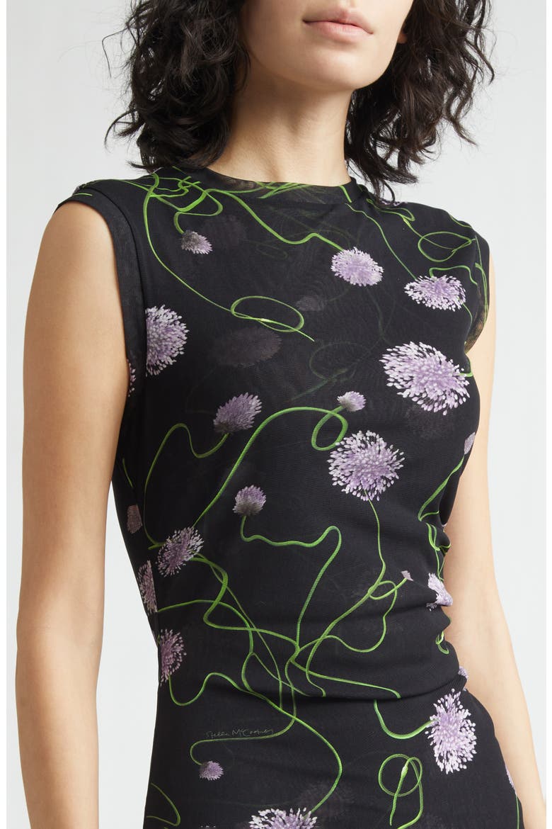 Twisted Floral Mesh Body-Con Midi Dress, Alternate, color, BLACK MULTICOLOR