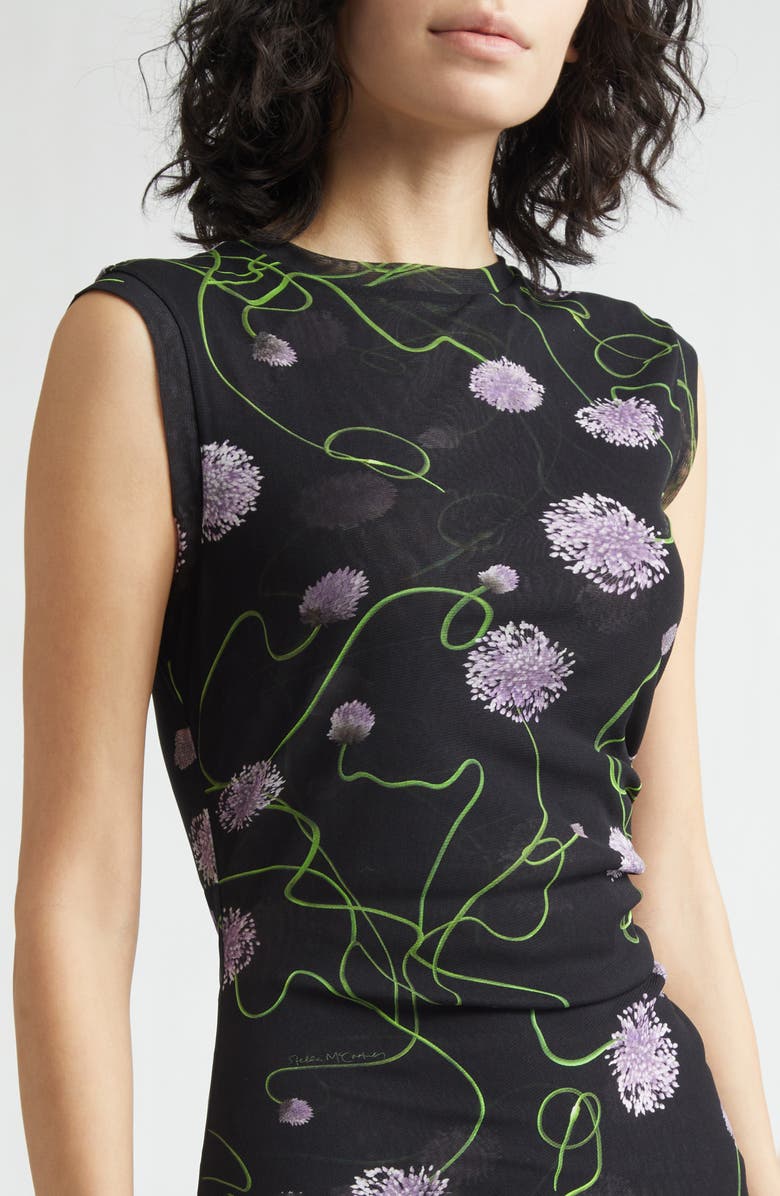 Stella McCartney Twisted Floral Mesh Body-Con Midi Dress, Alternate, color, Black Multicolor