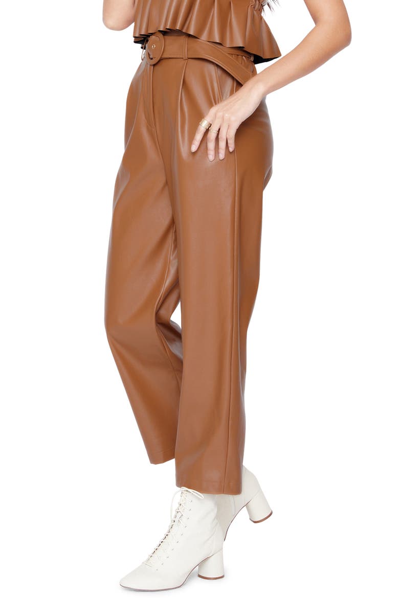 Set the Scene Belted Wide Leg Faux Leather Pants, Alternate, color, BROWN