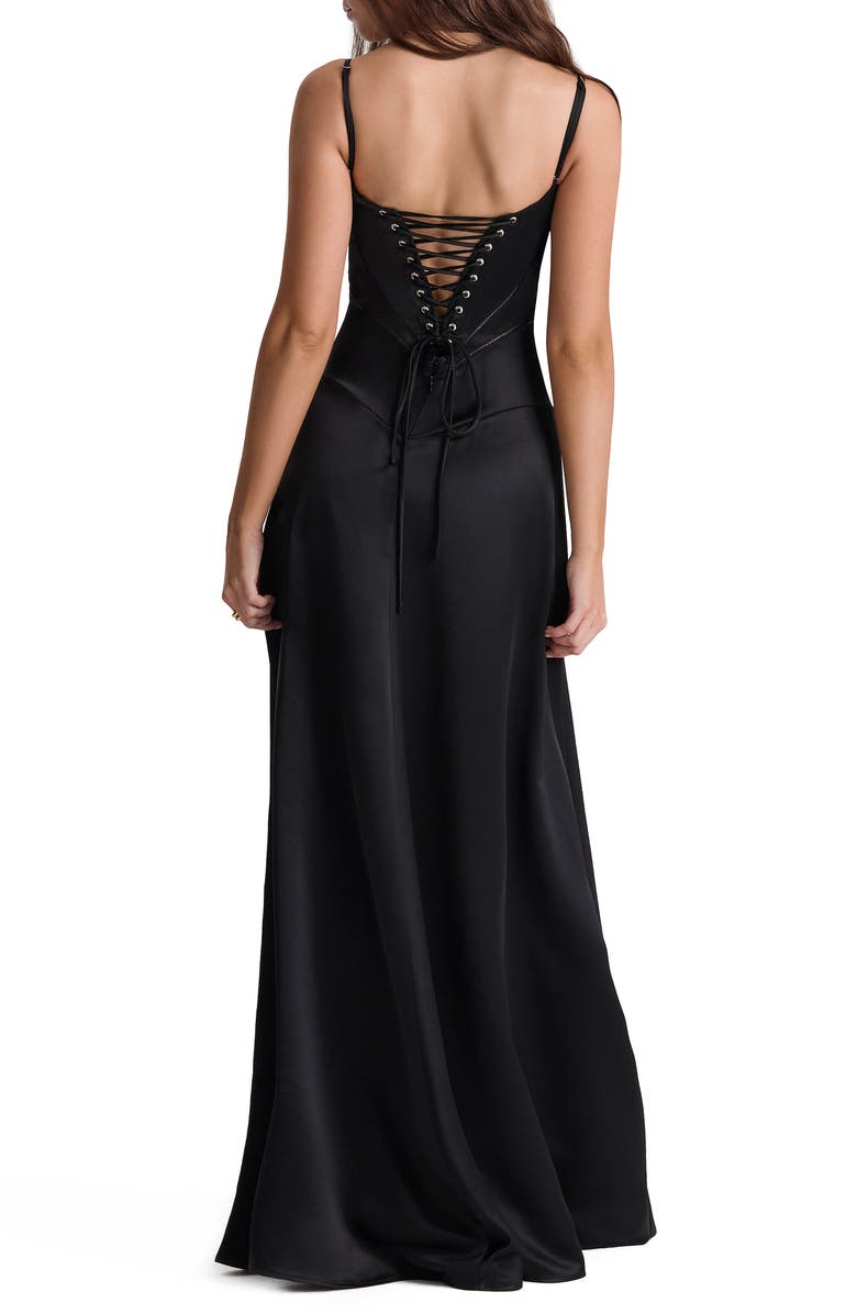 HOUSE OF CB Anabella Lace-Up Satin Gown, Alternate, color, Black