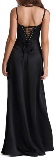 Anabella Lace-Up Satin Gown