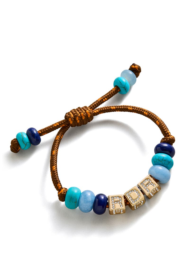 Block Letter Semi-Precious Bead Cord Bracelet, Main, color, BROWN