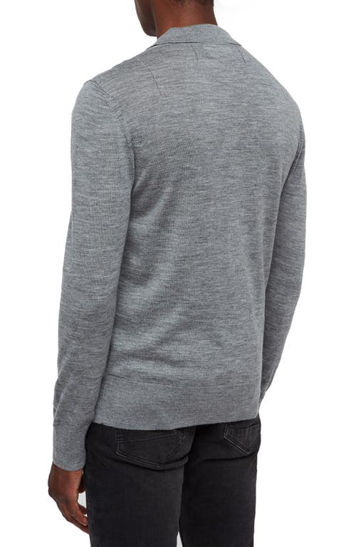 Allsaints Mode Long Sleeve Merino Wool Polo In Grey Marl