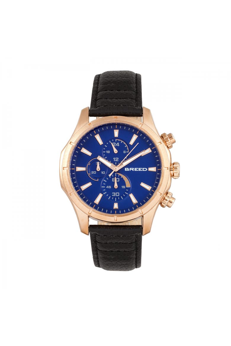 Lacroix Chronograph Leather-Band Watch, Main, color, Rose Gold/Black