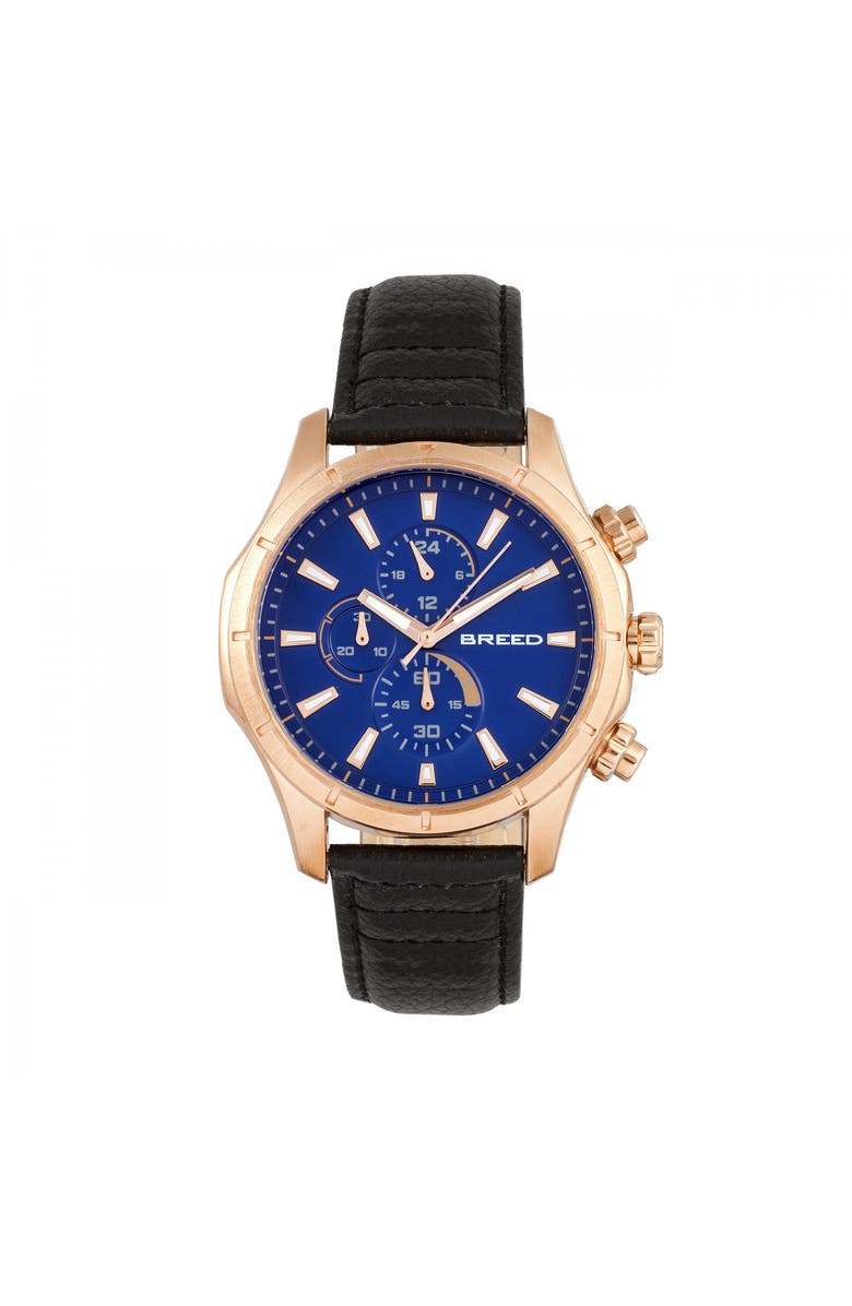 BREED Lacroix Chronograph Leather-Band Watch, Main, color, Rose Gold/Black