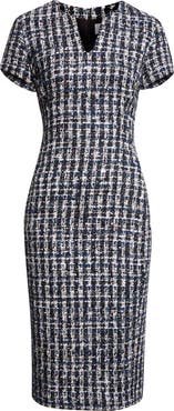 ST. JOHN Multicolor Check Tweed Sheath Dress