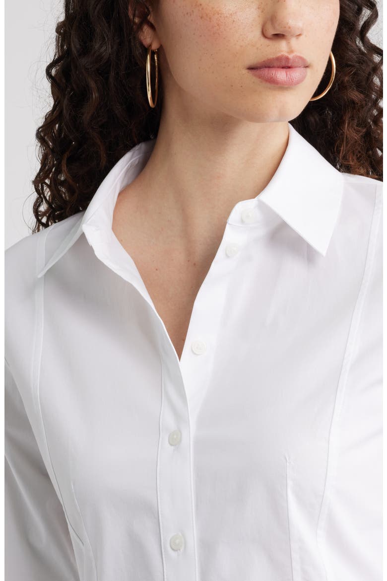 Poplin Waisted Button Down Shirt, Alternate, color, WHITE