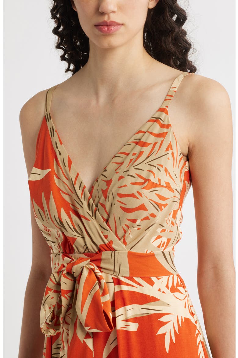 Palm Print Belted Maxi Dress, Alternate, color, CAFE