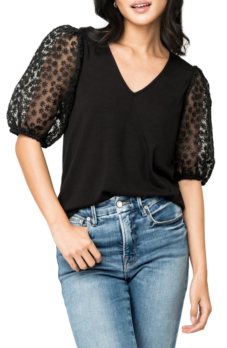 GIBSONLOOK Megan Mixed Media Top, Main, color, Black
