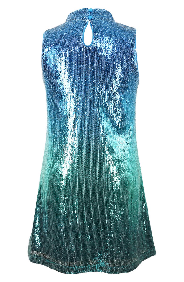 Zunie Kids' Ombré Sequin Sleeveless Trapeze Dress, Alternate, color, Teal Multi