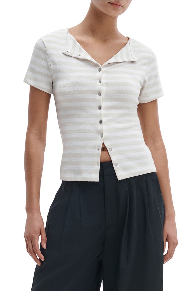 The Knit Stripe Button-Up T-Shirt, Main, color, CHALK MULTI