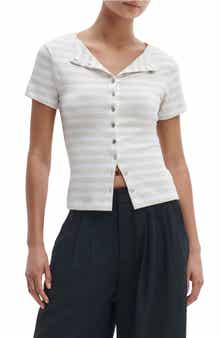 The Knit Stripe Button-Up T-Shirt