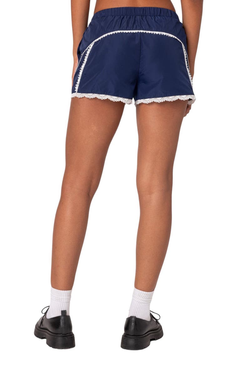 Kallie Lace Trim Track Shorts, Alternate, color, NAVY
