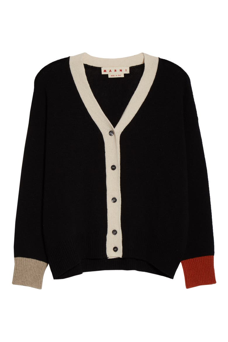 Colorblock Cashmere Cardigan, Alternate, color, BLACK